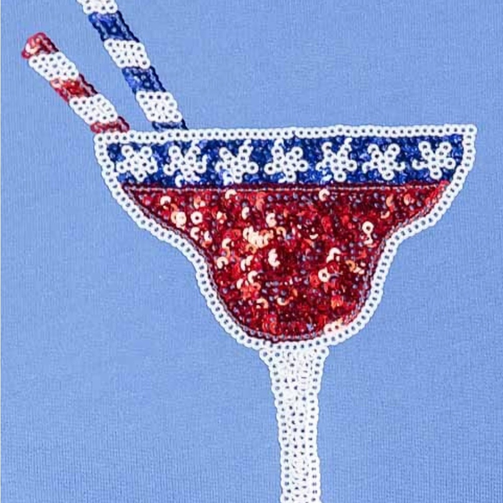FANTASTIC FAWN Blue sequin Cocktail Graphic French Terry T-Shirt S M L - Picture 10 of 10